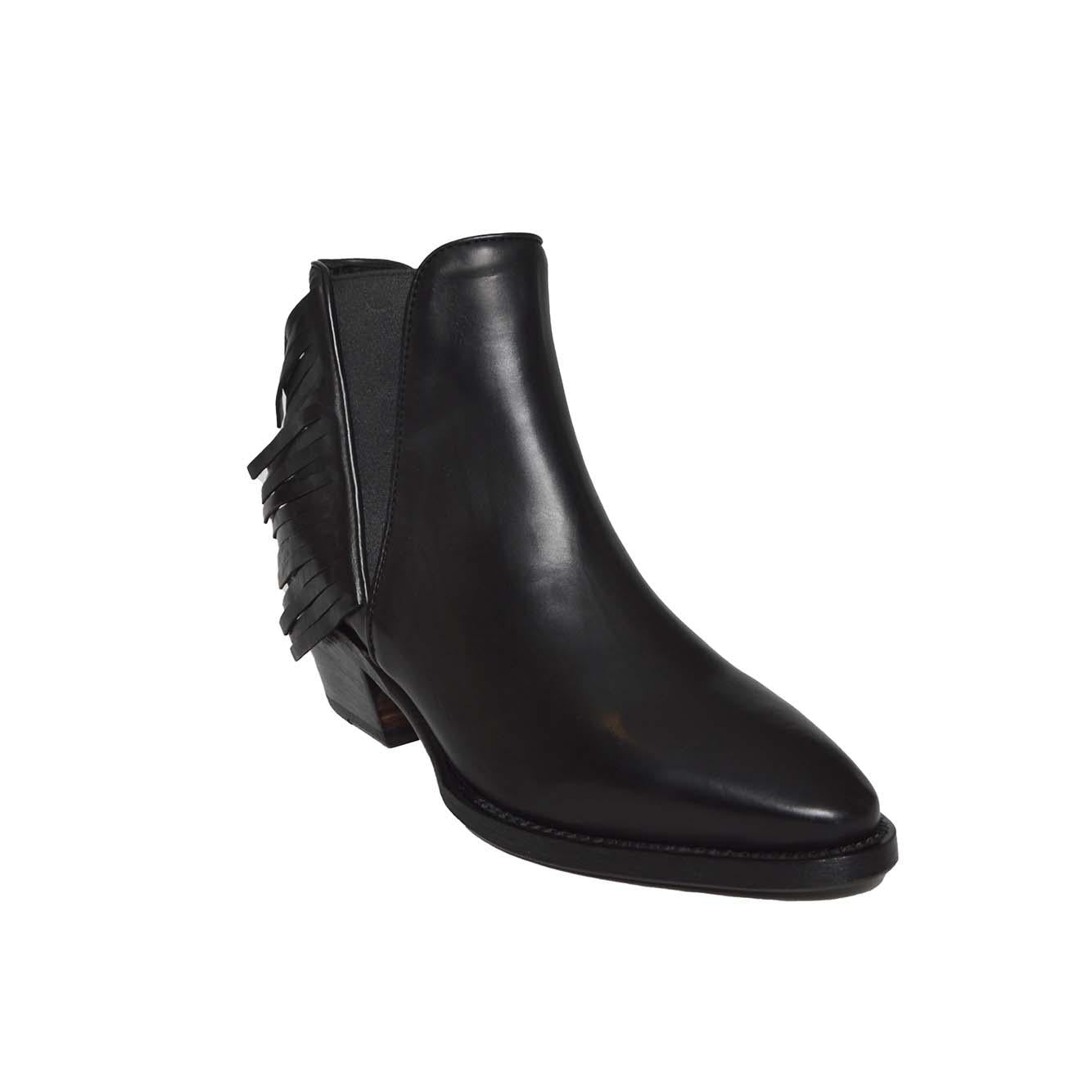Texani Kelm in pelle nera con frange Damy 