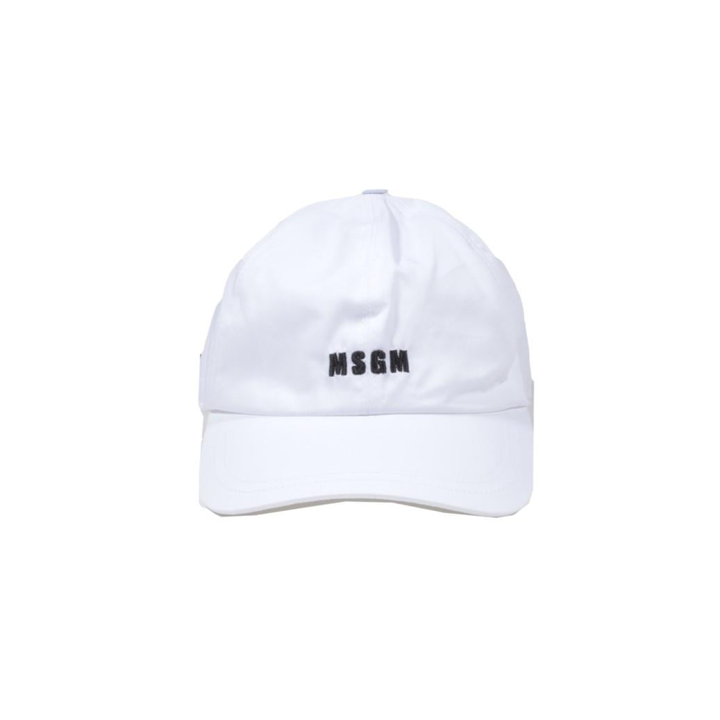 Cappello in cotone bianco con ricamo logo MSGM 
