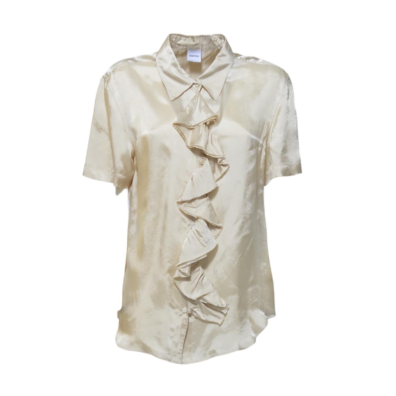 Blusa maniche corte in viscosa ecrù con rouches Aspesi 