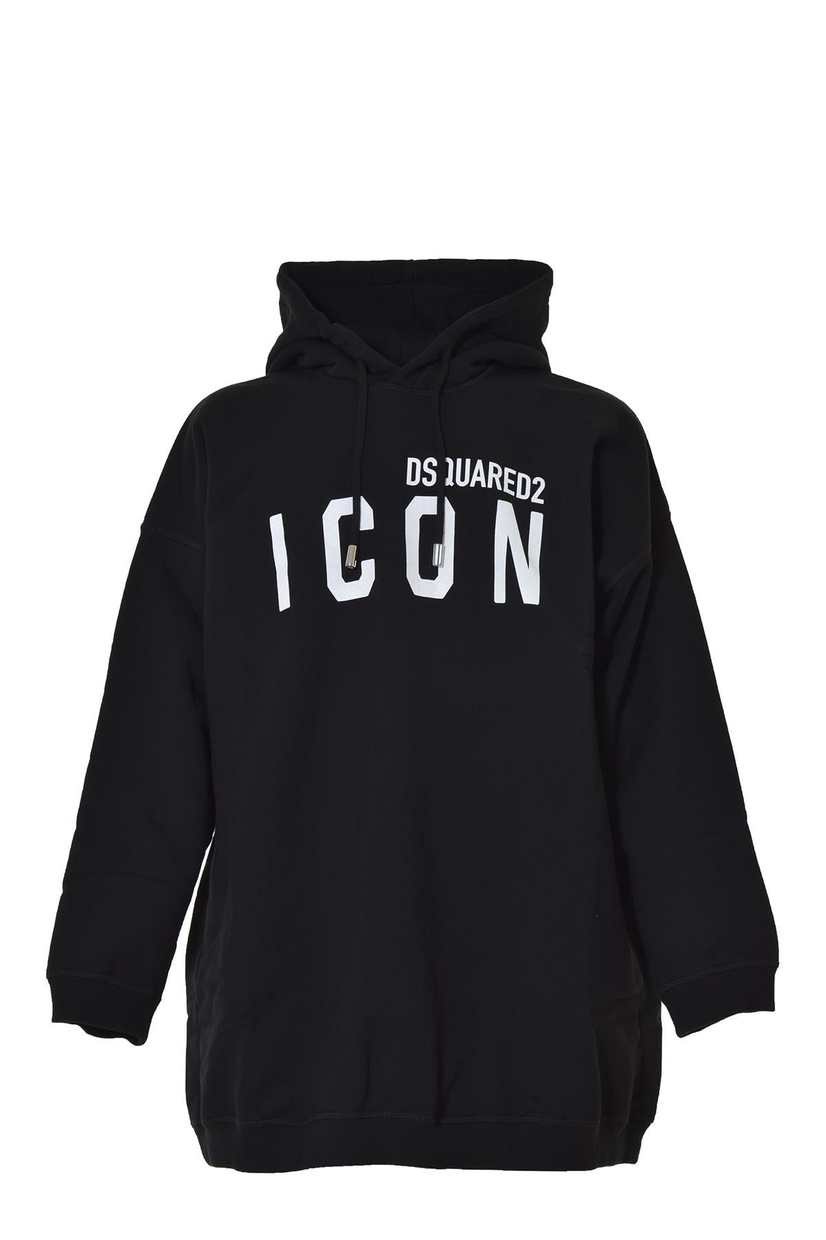 Felpa Icon Maxi con cappuccio in cotone nero Dsquared2 