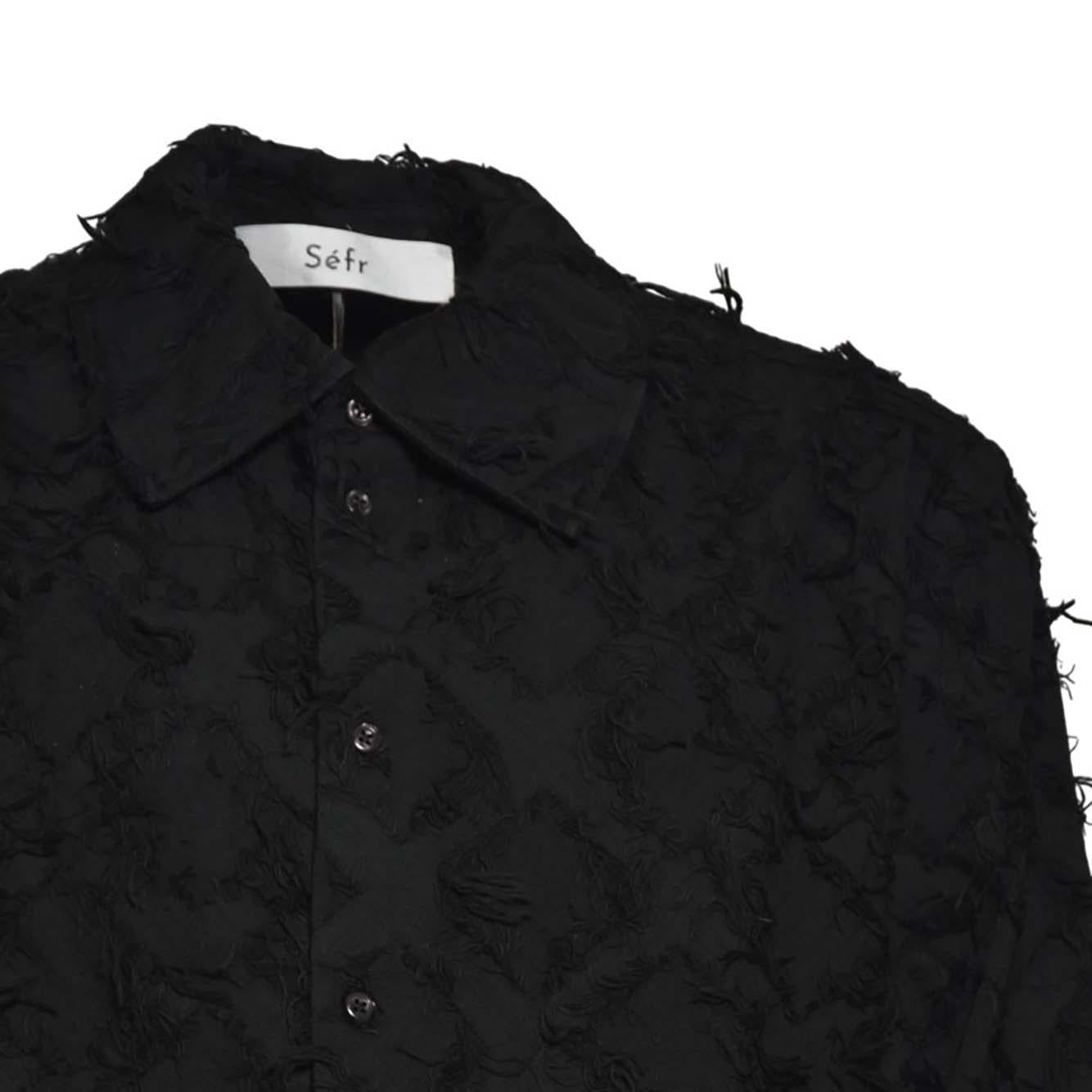 wes shirt fringed black twill 