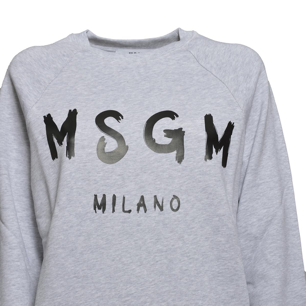 Felpa girocollo in cotone grigio melange stampa logo MSGM 