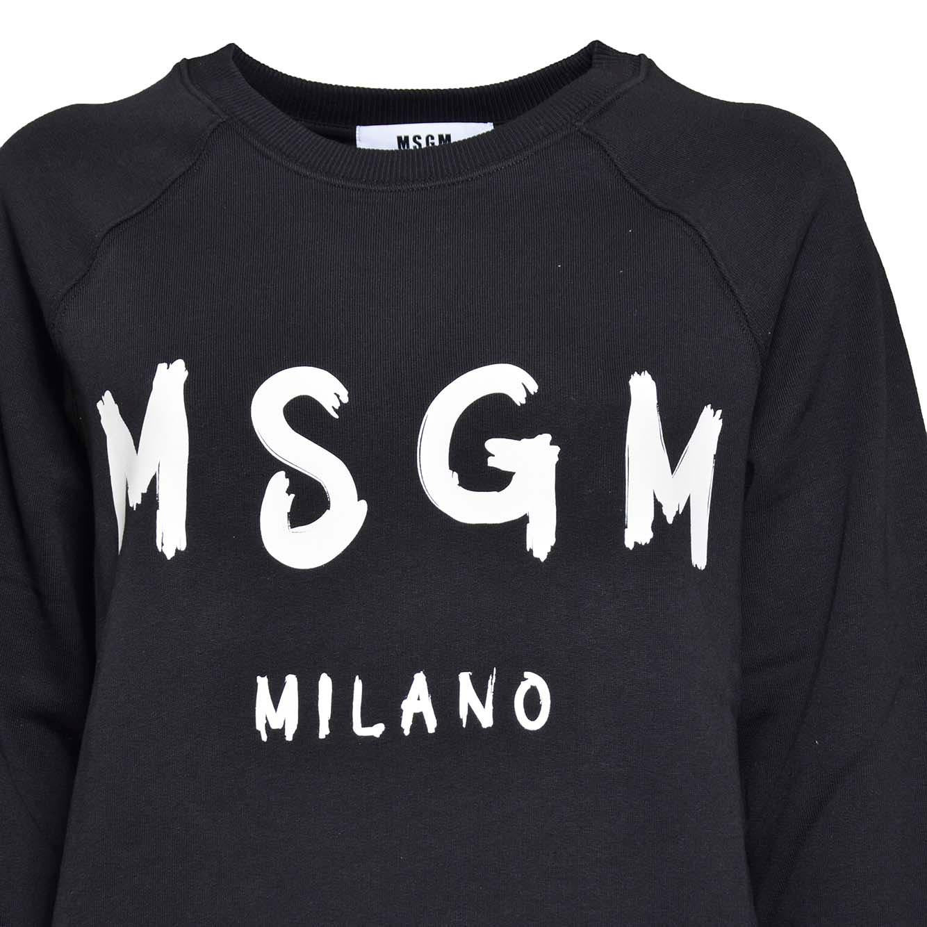Felpa girocollo in cotone nero stampa logo pennello MSGM 