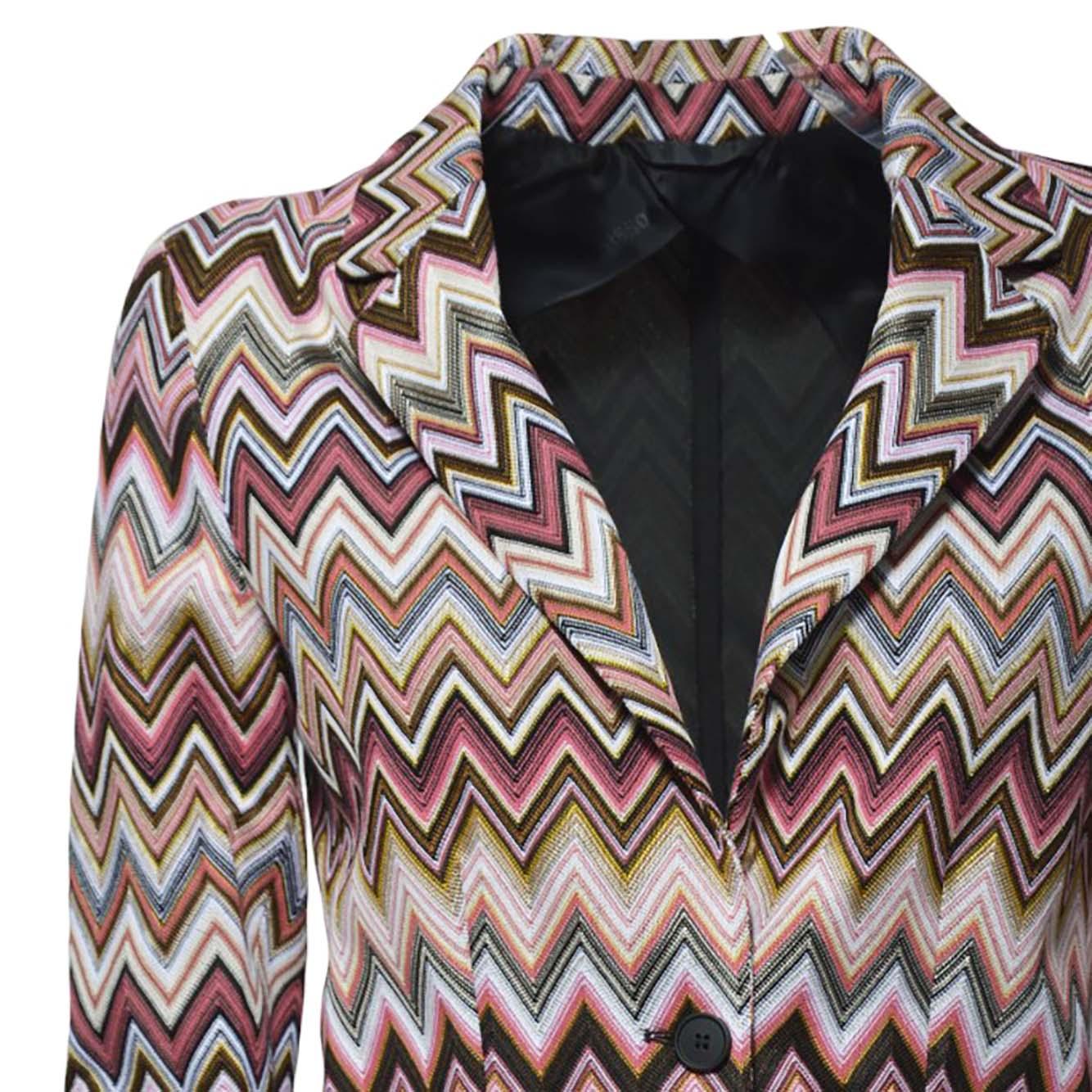 Blazer monopetto in cotone e viscosa zig zag rosa Missoni 