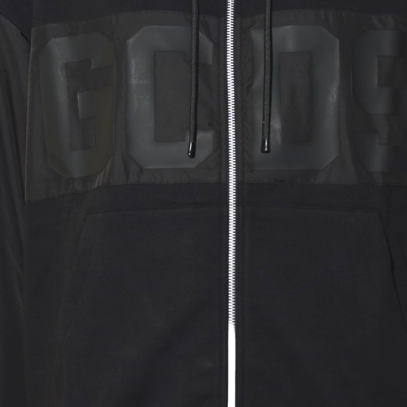Felpa con cappuccio Band Logo in nylon nero e zip GCDS 