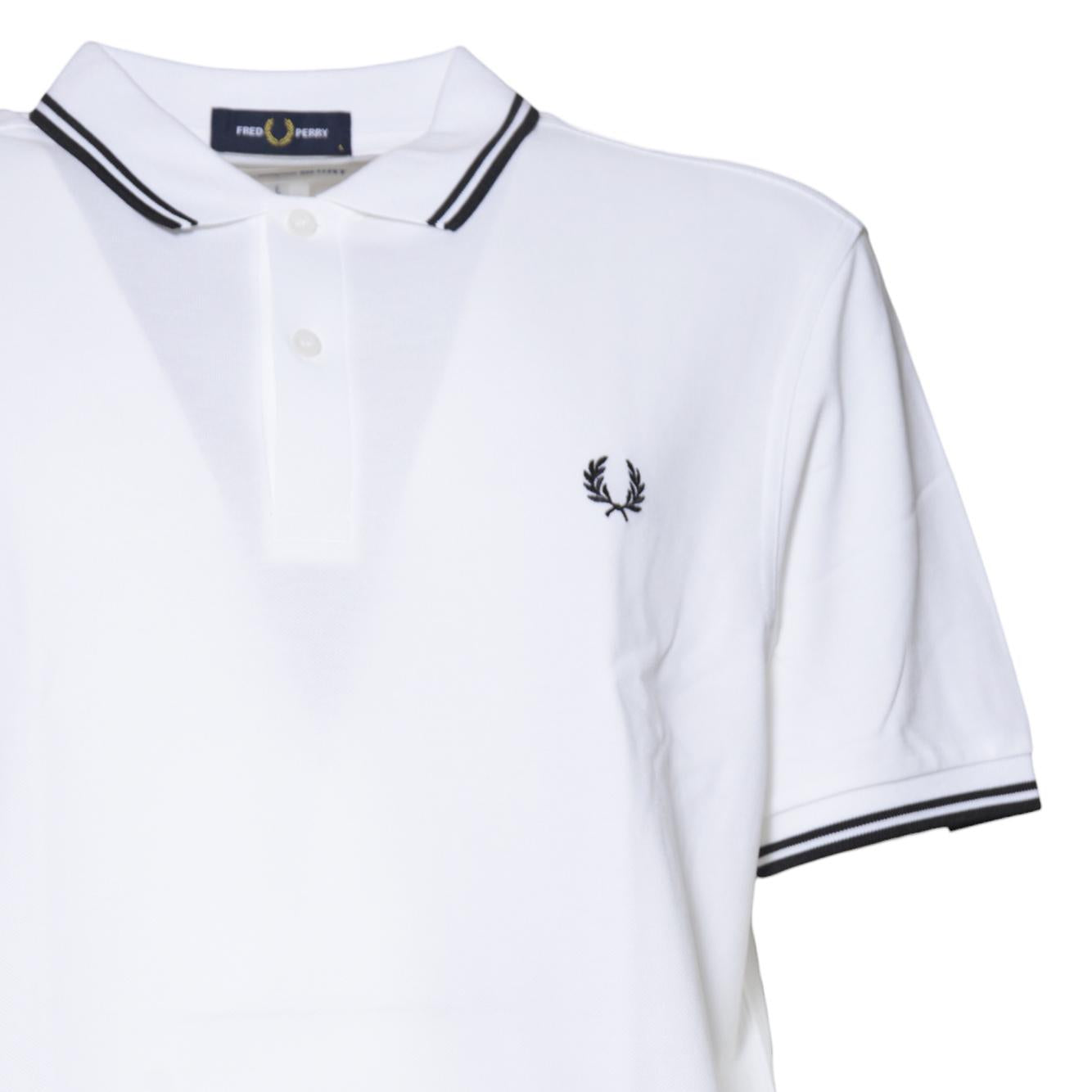 Polo in maglia di cotone bianco con righe Fred Perry x Comme des Garçons Shirt 