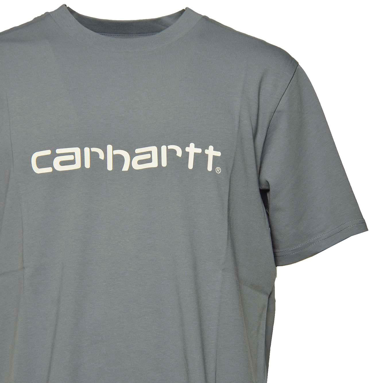 T-shirt Script in cotone grigio pietra e logo Carhartt Wip 