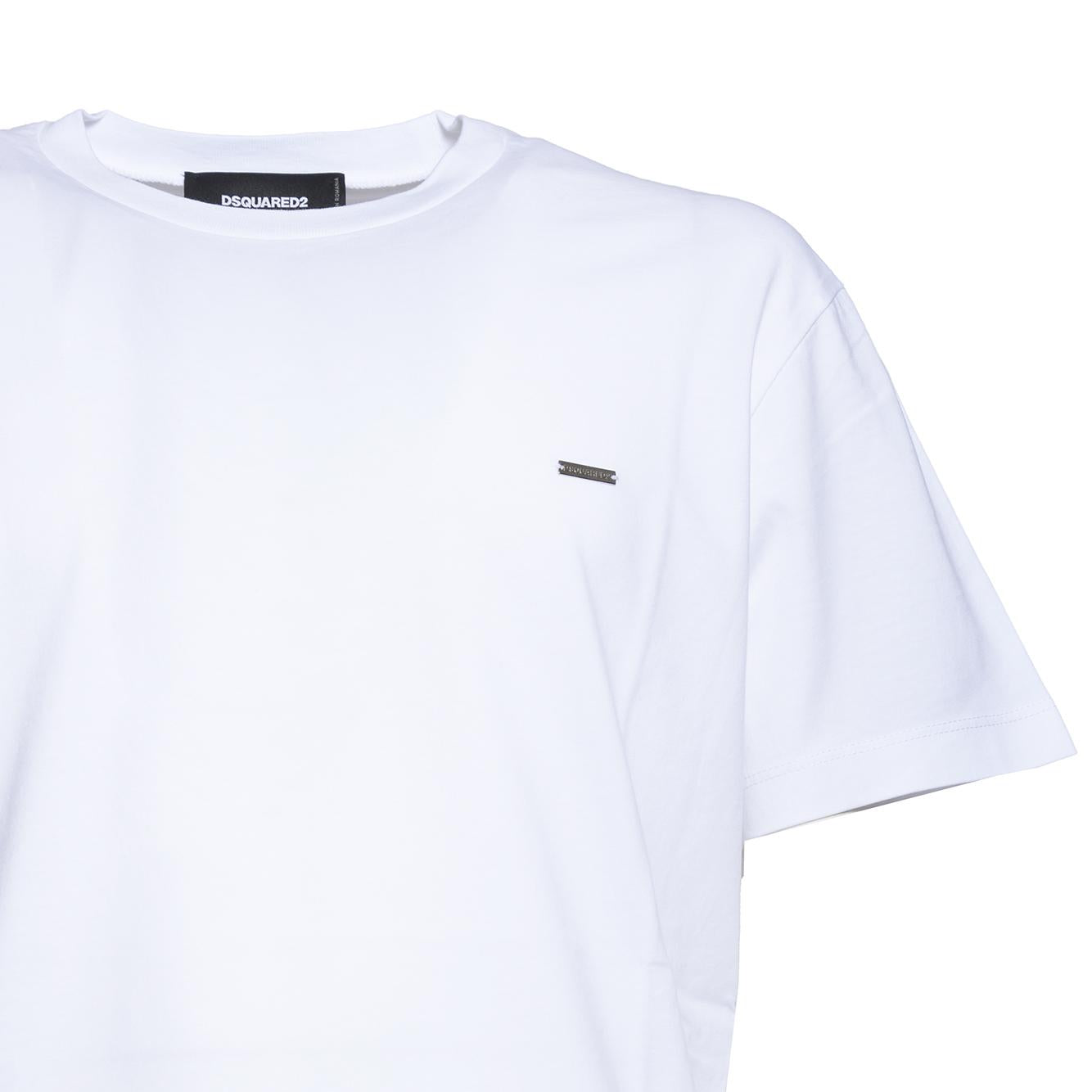 T-shirt Cool Fit girocollo in cotone bianco con placchetta logo Dsquared2 