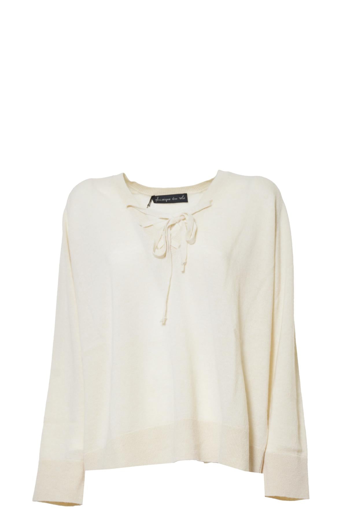 Pullover in lana e cashemire bianco latte con fiocco Phisique du Role 